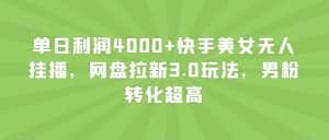 单日利润4000+快手美女无人挂播，网盘拉新3.0玩法，男粉转化超高【揭秘】-优优云创网