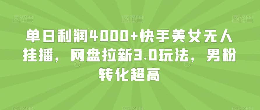 单日利润4000+快手美女无人挂播，网盘拉新3.0玩法，男粉转化超高【揭秘】-优优云创网