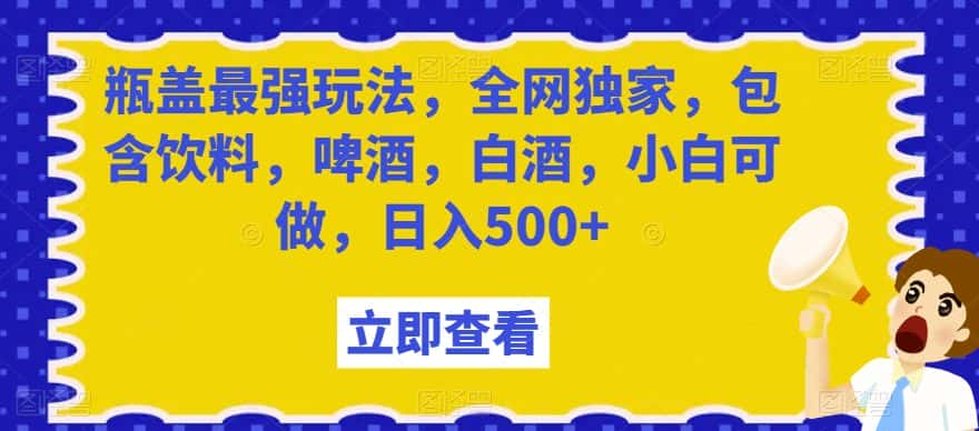 瓶盖最强玩法，全网独家，包含饮料，啤酒，白酒，小白可做，日入500+【揭秘】-优优云创网