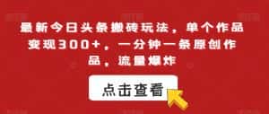 最新今日头条搬砖玩法，单个作品变现300+，一分钟一条原创作品，流量爆炸【揭秘】-优优云创网
