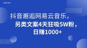 抖音邂逅网易云音乐，另类文案4天狂吸5W粉，日赚1000+【揭秘】-优优云创网