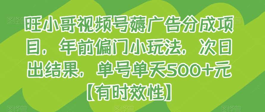 旺小哥视频号薅广告分成项目,年前偏门小玩法,次日出结果,单号单天500+元【有时效性】-优优云创网