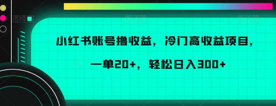 小红书账号撸收益，冷门高收益项目，一单20+，轻松日入300+【揭秘】-优优云创网