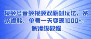 视频号音频视频双原创玩法，条条爆款，单号一天变现1000+，保姆级教程【揭秘】-优优云创网