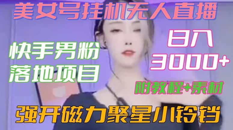 快手男粉落地项目,美女号挂机无人直播,强开磁力聚星小铃铛,日入3000+【附教程和美女素材】-优优云创网