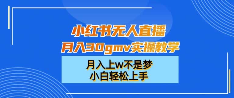 小红书无人直播月入30gmv实操教学，月入上w不是梦，小白轻松上手-优优云创网