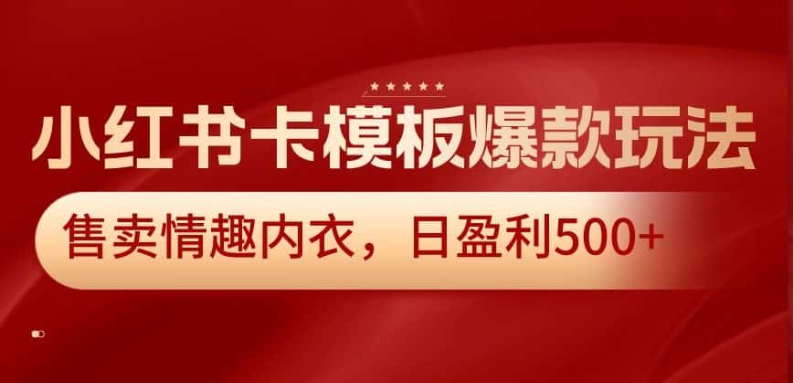 小红书卡模板爆款玩法，售卖情趣内衣，日盈利500+-优优云创网