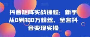 抖音矩阵实战课程：新手从0到100万粉丝，全套抖音变现实操-优优云创网