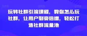 玩转社群引流课程，教你怎么玩社群，让用户裂变倍增，轻松打造社群流量池-优优云创网