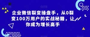 企业微信裂变操盘手，从0裂变100万用户的实战秘籍，让你成为增长高手-优优云创