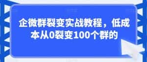 企微群裂变实战教程，低成本从0裂变100个群的-优优云创网
