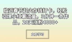 临近春节超火存钱打卡,轻松引爆小红薯流量,3分钟一条作品,20天涨粉4000+-优优云创