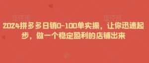 2024拼多多日销0-100单实操，让你迅速起步，做一个稳定盈利的店铺出来-优优云创网