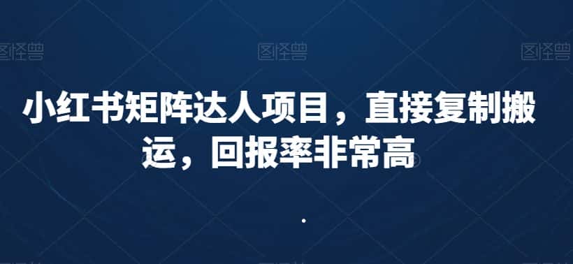 小红书矩阵达人项目，直接复制搬运，回报率非常高-优优云创网