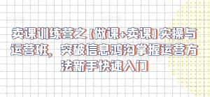 卖课训练营之【做课+卖课】实操与运营班，突破信息鸿沟掌握运营方法新手快速入门-优优云创网