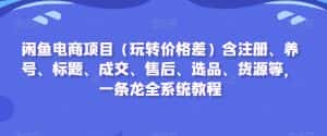 闲鱼电商项目（玩转价格差）含注册、养号、标题、成交、售后、选品、货源等，一条龙全系统教程-优优云创网