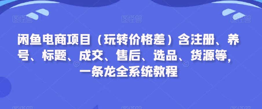 闲鱼电商项目（玩转价格差）含注册、养号、标题、成交、售后、选品、货源等，一条龙全系统教程-优优云创网