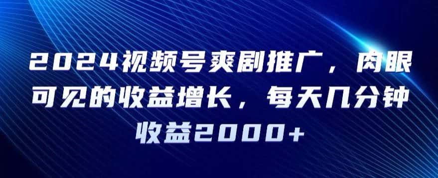 2024视频号爽剧推广，肉眼可见的收益增长，每天几分钟收益2000+-优优云创网