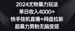 2024尤物暴力玩法，单日收入4000+，快手挂机直播+网盘拉新，超暴力男粉无脑变现-优优云创网