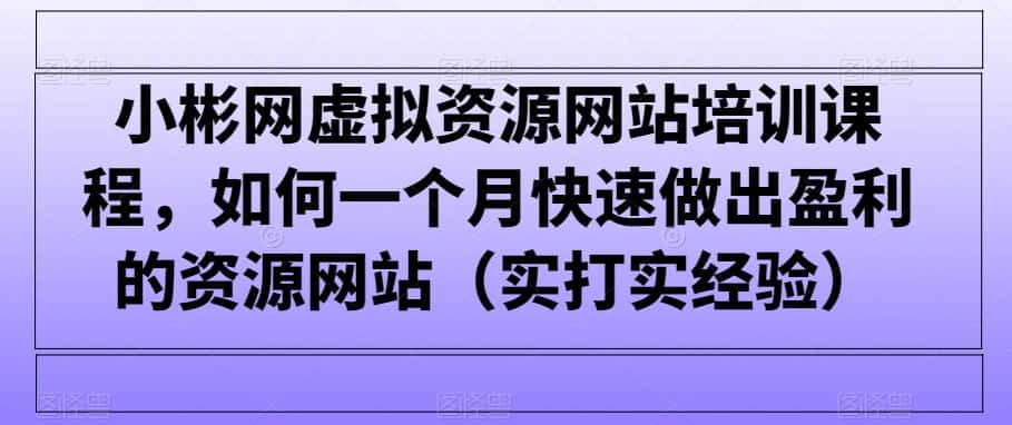 小彬网虚拟资源网站培训课程，如何一个月快速做出盈利的资源网站（实打实经验）-优优云创网