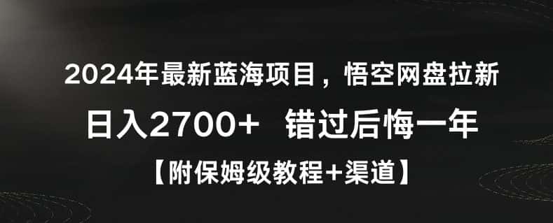 2024年最新蓝海项目，悟空网盘拉新，日入2700+错过后悔一年【附保姆级教程+渠道】-优优云创
