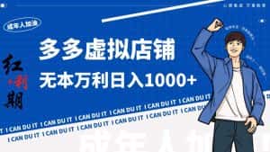 拼多多超神玩法！虚拟店铺无本入局日收1000+-优优云创