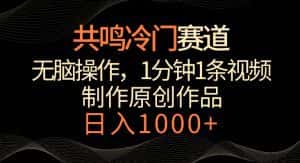 共鸣冷门赛道，无脑操作，一分钟一条视频，日入1000+-优优云创网