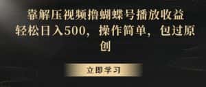 靠解压视频撸蝴蝶号播放收益，轻松日入500，操作简单，包过原创-优优云创网