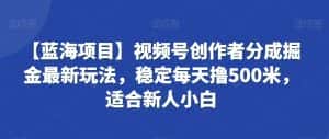 【蓝海项目】视频号创作者分成掘金最新玩法，稳定每天撸500米，适合新人小白-优优云创网