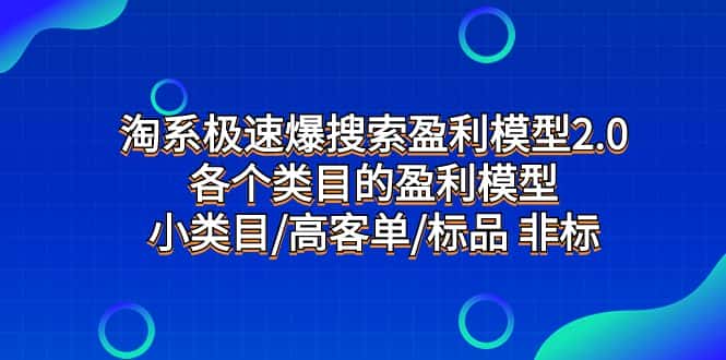 （7737期）淘系极速爆搜索盈利模型2.0，各个类目的盈利模型，小类目/高客单/标品 非标-优优云创网