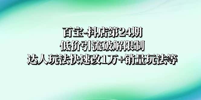 （8178期）百宝-抖店第24期：低价引流破解限制，达人玩法快速改1万+销量玩法等-优优云创网