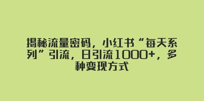 （8179期）揭秘流量密码，小红书“每天系列”引流，日引流1000+，多种变现方式-优优云创