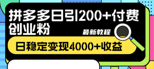 （8276期）拼多多日引200+付费创业粉，日稳定变现4000+收益最新教程-优优云创网