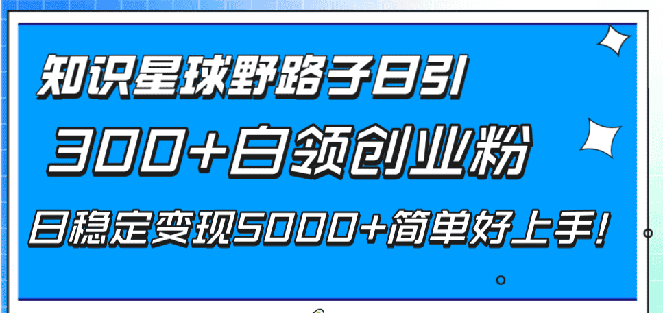 （8315期）知识星球野路子日引300+白领创业粉，日稳定变现5000+简单好上手！-优优云创网