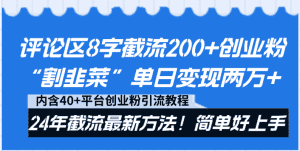 (8771期)评论区8字截流200+创业粉“割韭菜”单日变现两万+24年截流最新方法!-优优云创网