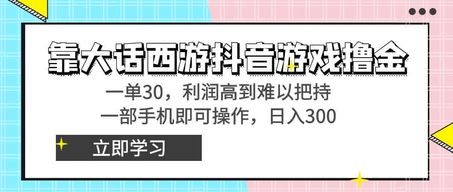 （8896期）靠大话西游抖音游戏撸金，一单30，利润高到难以把持，一部手机即可操作…-优优云创网
