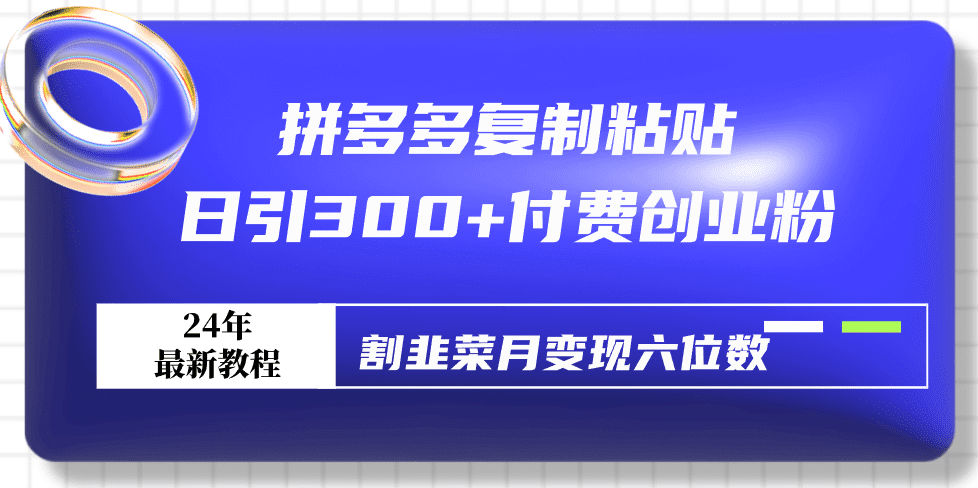 （9129期）拼多多复制粘贴日引300+付费创业粉，割韭菜月变现六位数最新教程！-副业吧