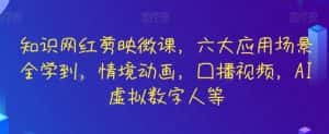 知识网红剪映微课，六大应用场景全学到，情境动画，囗播视频，AI虚拟数字人等-优优云创网