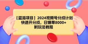 （9308期）【蓝海项目】2024视频号分成计划，快速开分成，日爆单8000+，附玩法教程-优优云创网