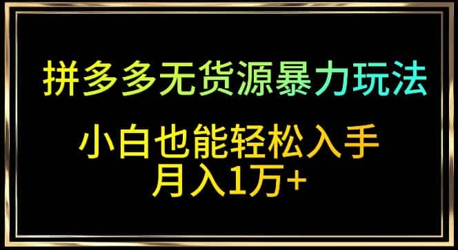 拼多多无货源暴力玩法，全程干货，小白也能轻松入手，月入1万+-优优云创网