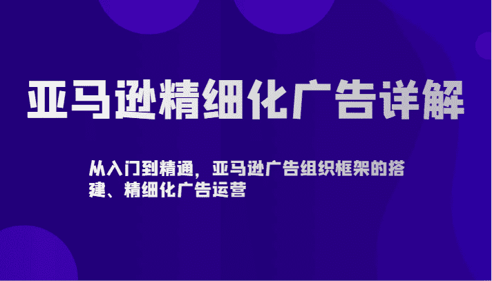 亚马逊精细化广告详解-从入门到精通，亚马逊广告组织框架的搭建、精细化广告运营-优优云创网