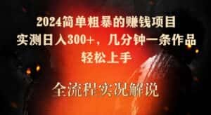 2024简单粗暴的赚钱项目，实测日入300+，几分钟一条作品，轻松上手-优优云创网