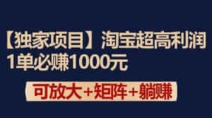 独家淘宝超高利润项目：1单必赚1000元，可放大可矩阵操作-优优云创