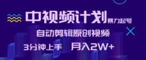 中视频计划暴力起号，自动剪辑原创视频，3分钟上手，月入2W+-优优云创网