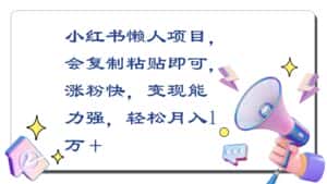 小红书懒人项目,会复制粘贴即可,涨粉快,变现能力强,轻松月入1万+-副业吧