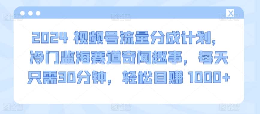 2024视频号流量分成计划，冷门监海赛道奇闻趣事，每天只需30分钟，轻松目赚 1000+-优优云创网