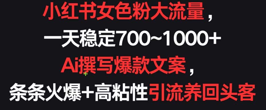 小红书女色粉大流量，一天稳定700~1000+  Ai撰写爆款文案，条条火爆+高粘性引流养回头客-优优云创网