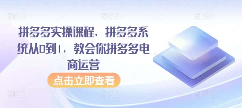拼多多实操课程，拼多多系统从0到1，教会你拼多多电商运营-优优云创网