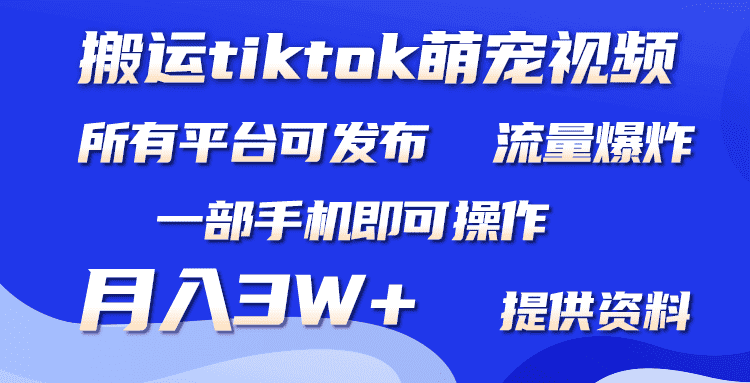 （9618期）搬运Tiktok萌宠类视频，一部手机即可。所有短视频平台均可操作，月入3W+-优优云创网
