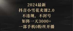 （9639期）2024最新抖音小雪花卖课2.0 不违规 不封号 矩阵一天3000+一部手机0粉丝开播-优优云创